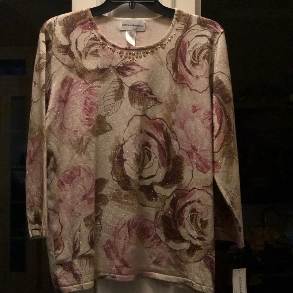 Alfred Dunner Home For The Holidays Embellished Shimmer Roses Sweater